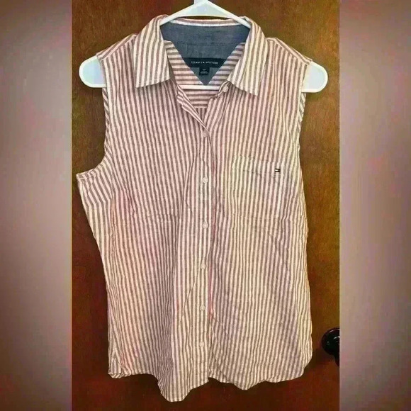Tommy Hilfiger button up cut off striped women’s shirt - Picture 1 of 4